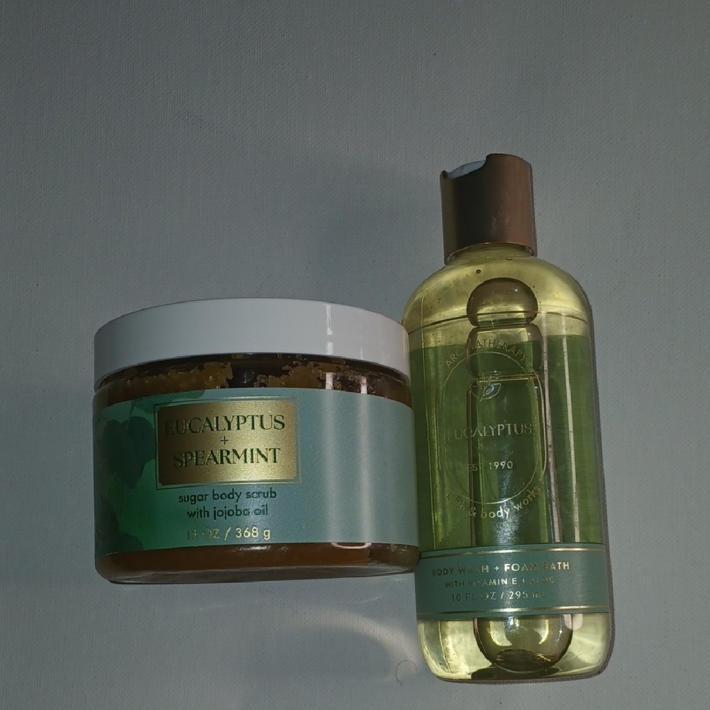 Bath & Body Works Eucalyptus Spearmint Body Wash & Sugar Scrub in Green